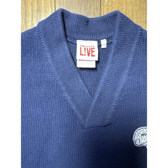 VTG Lacoste LIVE Men’s 7 Navy Blue Knit Sweater Vneck Preppy Crocodile - Picture 4 of 7